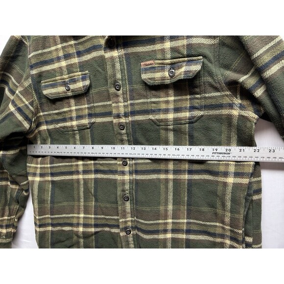 Orvis Flannel Shirt Jacket Mens Large Olive Green Plaid Shacket W/Pockets - Picture 7 of 9